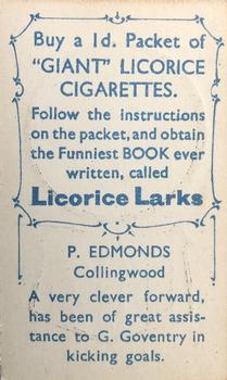 1933 Giant Brand Australian Licorice League and Association Footballers #NNO Horace Edmonds Back